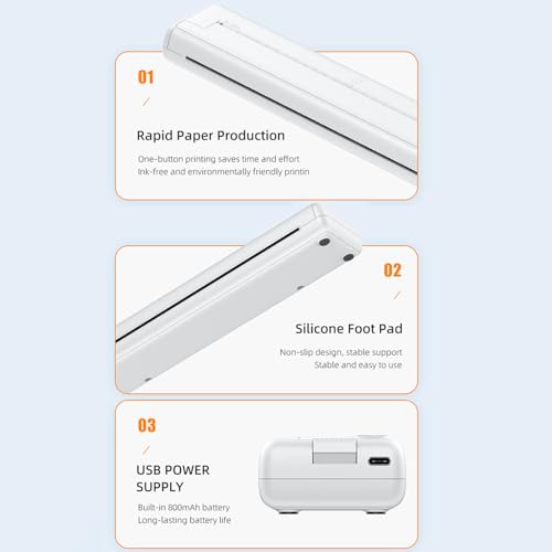 Namolit Impressora portátil Impressora sem tinta sem fio suporta impressora de papel térmico de 8,26