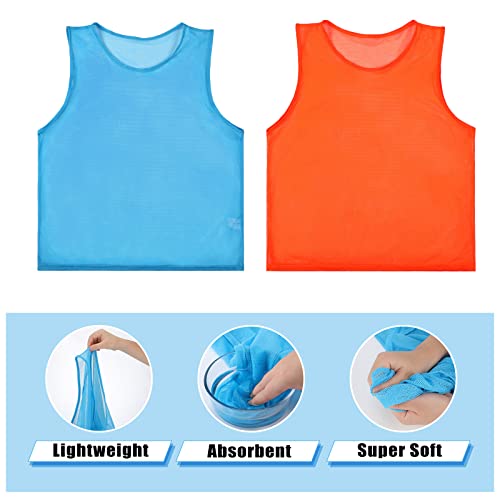 Giegxin 12 Pieces Soccer Practice Vests Youth Pinnies Jerseys Nylon Mesh Scrimmage Pinnies for Sports Youth Adults Sports Basketball, Soccer, Football, Volleyball Team Training (Blue, Orange) - Thumbnail 3