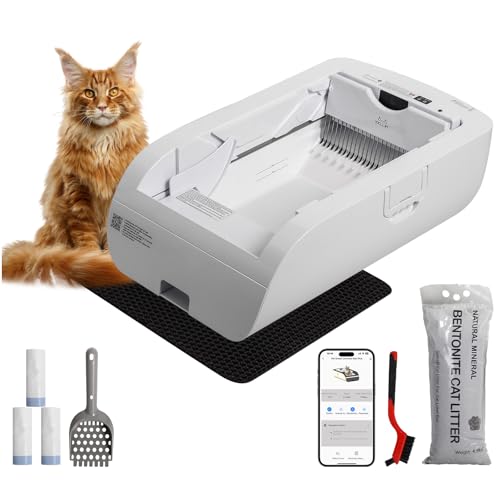Smart Self-Cleaning Cat Litter Box with WiFi & Tuya App (2.4G/5G), Wide Opening Design for All Cats, Automatic Odor Control, LED Display, Remote Monitoring & Works with Clumping Litter (4KG)