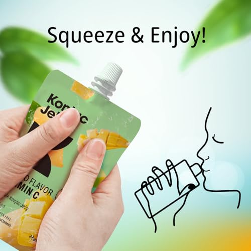 Hethstia Konjac Jelly Mango Flavor – 10 Pack Drinkable Mango Jelly Squeeze Pouches, 3 Calories, Vitamin C, 0 Sugar, Keto, Vegan, Gluten-Free, Healthy Snacks, Perfect Food Gift