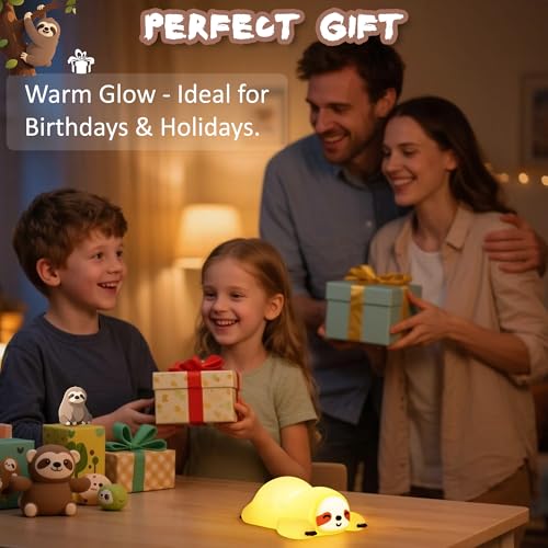 CoolGift Mart Faultier Geschenke, USB wiederaufladbar, niedliche Tier Silikon Nachtlicht, Touch Control & Timer, geeignet für Stillen Lesen Arbeiten Schlaf für Baby Kinder Jugendliche Erwachsene