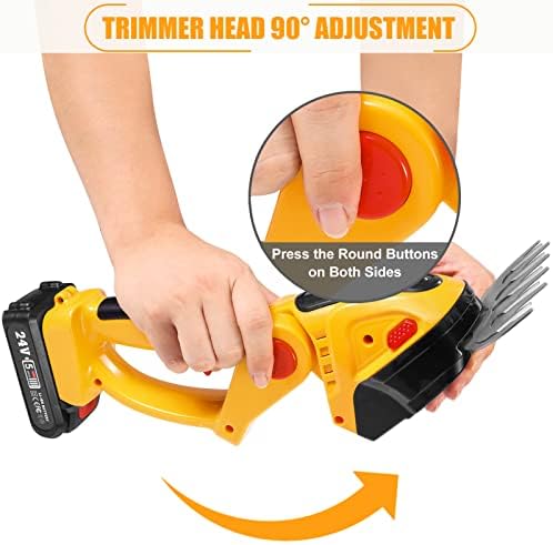 24V Cordless Grass Shears & Handheld Hedge Trimmer, 2 in 1 Adjustable Electric Bush Trimmer/ Small Grass Cutter Hedge Trimmers Cordless with 1500mAh Rechargeable Battery & Charger for Yard/Garden/Lawn