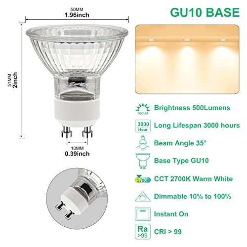 Jaenmsa Gu10 Halogen Light Bulbs, 6 Pack 120V 50W Mr16 Gu10 Mr16 Track Light Bulbs With Changer, Dimmable, Gu10+C 120V 50W For Track&Recessed Lighting, High Brightness With Glass Cover, Long Lifespan #TOP4
