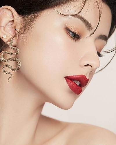 3 Pairs Snake Earrings Set - Gold, Silver, Black Punk Gothic Long Dangle Serpent Earrings - Curved Shaped Ear Studs - Accessories and Jewelry for Women2