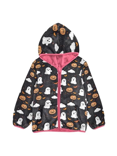 Cute Ghosts Pumpkins Girls Fleece Jacket Girls Jacket Girl Coats Zip Up Hoodie Children Outerwear 2-3T