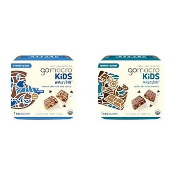 GoMacro Kids MacroBar Organic Vegan Snack Bars Oatmeal Chocolate Chip Cookie & Double Chocolate Brownie 0.90 Ounce Bars, 7 Count Pack of 2