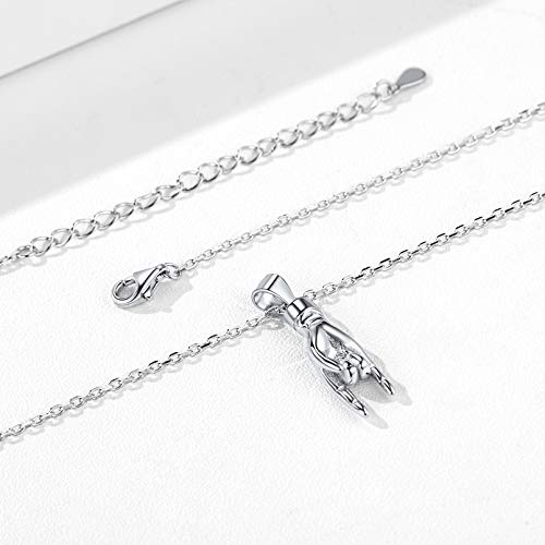 Chicsilver 925 Sterling Silver Italian Hand Charm Mano Cornuto Good Luck Sign Pendant Necklace For Women Men, 18 Inch #TOP4
