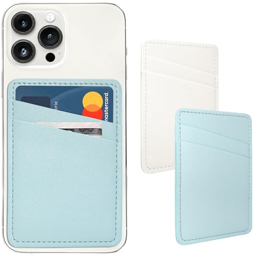 Limvory Phone Wallet Stick On, Leather Phone Card Holder, Credit Card Holder for Phone Case Compatible with iPhone, Samsung and Android - White, Blue