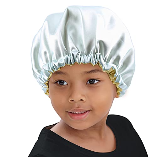 Image of Stain Bonnet Silk Sleep Cap Adjustable Satin Cap for Night Sleeping Hair Bonnet Reversible Double Layer