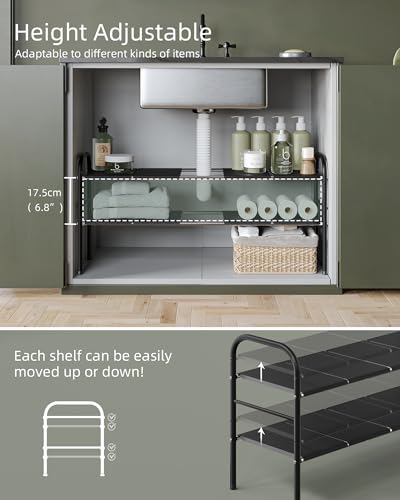 NETEL Expandable Under Sink Storage, 2 Tier Under Sink Organiser Height Adjustable With 8 ABS Plates, Metal Frame, Kitchen Cupboard Organiser, Shoe Rack, Multifunctional Storage Rack, Width 52-82cm - Image 6