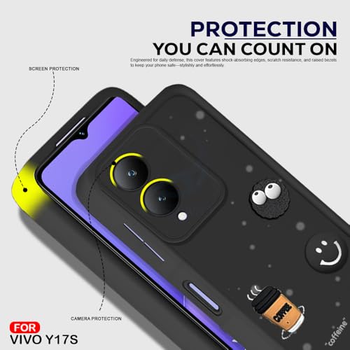 Image of AESTMO Back Case Cover for Vivo Y17s / Y28 Cover | Cute Fun Cartoon 3D Ball | Coffee Silicone Case | Full Body Protection | Camera Protection Back Cover for Vivo Y17s / Y28 (Black)
