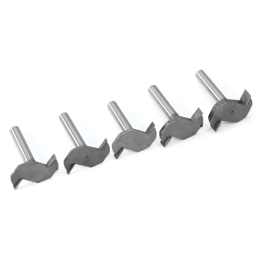 5-teilige Fräser-Bit-Sets, 6 mm/6,35 mm Schaft, klassischer T-Nuten-Fräser, C3-Hartmetall „T“-Typ, Keksverbindung, Schlitzfräser, Holzfräser for die Holzbearbeitung (Size : 6mm)