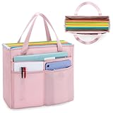 Prokva File Folder Tote Bag with Handle, Portable Document Organizer Box for Letter Size File Folder, Folding File Case for Home Office, Pink