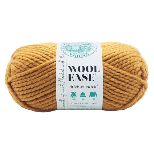 Image of Lion Brand Yarn Wool-Ease Thick and Quick Yarn, Soft and Bulky Yarn for Knitting, Crocheting, and Crafting, 1 Pack, Mustard | Super Bulky Wool Acrylic Blend Fiber for Soft Hats, Sweaters, Chunky Blankets, Yarn for Crochet, Knitting, Crafts, Weaving