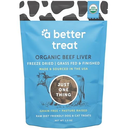 A Better Treat Organic Freeze Dried Single Ingredient 100% Grass Fed & Finished Pasture Raised Beef Liver Dog Treats Cat Treats | Natural Healthy | High Protein Diabetic Friendly | Made in USA
