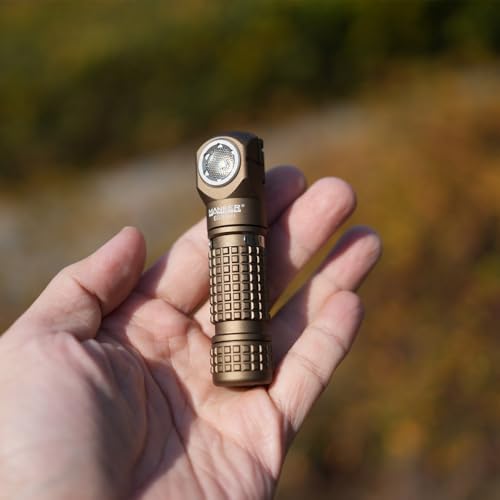 Image of Manker E03H III Rechargeable Headlamp Pocket Mini Flashlight with Clip - 90 Degree EDC Right Angle Flashlight with Headband and Magnet Tail (4000K High CRI 519A, Sand)