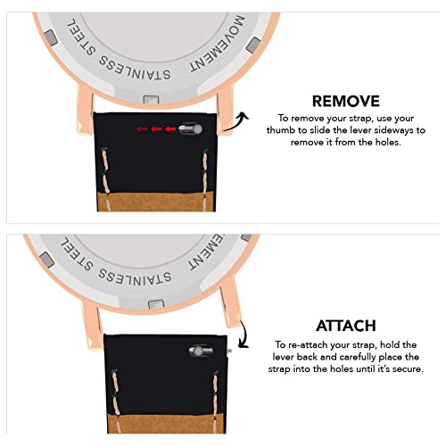 سوار ساعة جلد بيج للنساء من توف لندن، سهل الفك مع ابزيم معدني ذهبي وردي، عرض السوار 18 ملم