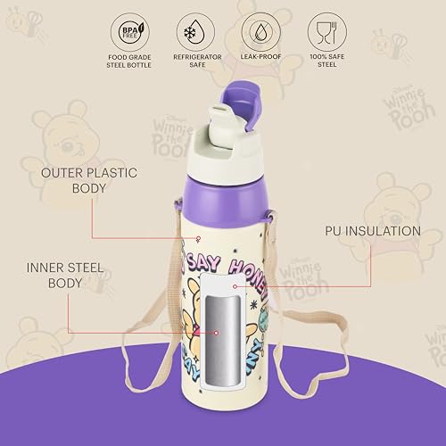 Image of CELLO Kidzbee Era 600 Insulated Kids Water Bottle 520 ml, Off White | 3D Touch & Feel Hunny Bears Design One Hand Grip Lightweight Leakproof Easy Sip Flip Cap Insulated Water Bottle for School Kids