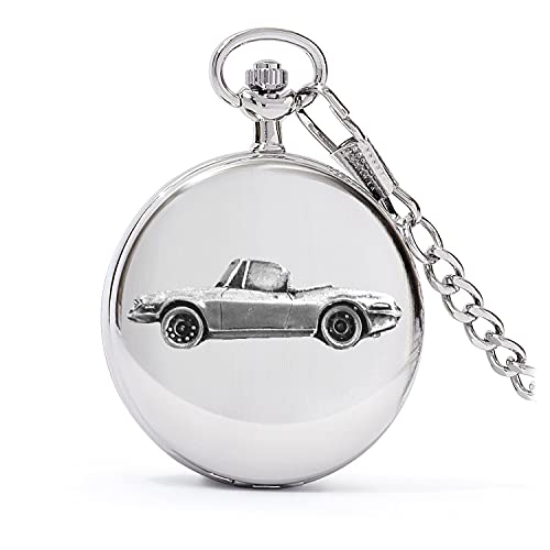 Montre de poche à quartz Ref318 en argent poli et son relief de voiture classique anglaise