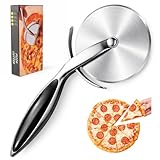 Pizza Cutter Wheel, Sharp Stainless Steel Pizza Slicer with Finger Guard, Non-Slip Comfortable Handle, Multi-Purpose Kitchen Cutter for Pizza, Pie, Dough and Pastry, Easy to Clean, Black