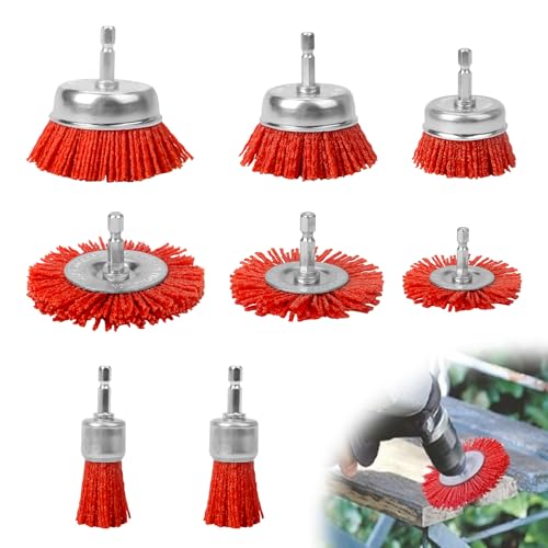 8 Pezzi Spazzole in Nylon per Trapano, Spazzola in Nylon con Attacco Esagonale da 1/4