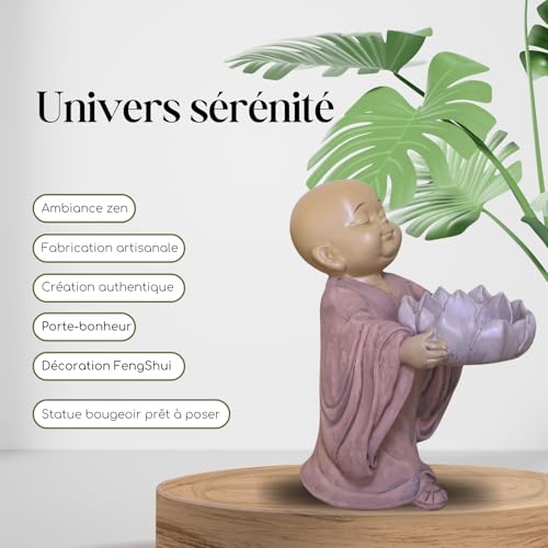 Zen and Feng Shui Buddha Statue, Tealight Holder, Lucky Charm, Zen Gift Idea, Height: 13 cm, Colour: Beige and Antique Pink - Image 2