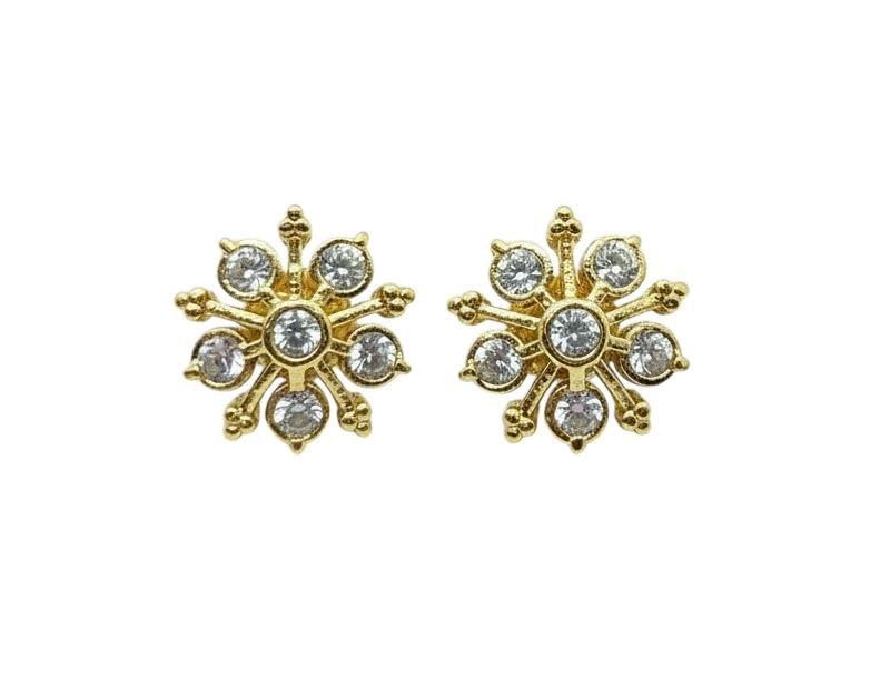 Traditional Impon Panchaloha Five Metals White Stone Diamond Stud Earrings for Women & Girls (P494) | Panchaloha Material with Floral Design | Gold-Like Finish Jewelry-image-3