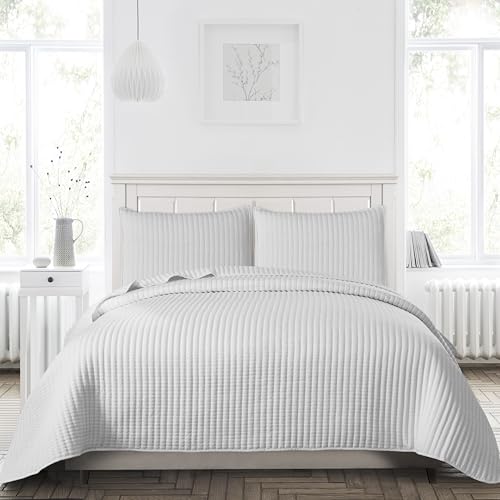 Petrichor White Quilt King Size Bedspread-Pre-Washed Lightweight for All Seasons,Ultra Soft & Breathable Comforter,Machine Washable,3-Piece Set:1Quilt(106