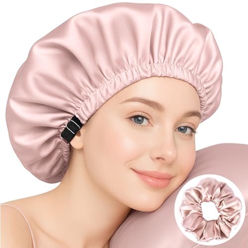 VivaSmile Bonnet en soie pour dormir, grand bonnet de sommeil conçu pour femme, bonnet de sommeil réglable de 32 cm pour protéger les frisottis, les cheveux...