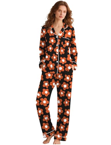 Image of SWOMOG Womens Pajamas Set Long Sleeve Sleepwear Button Down Nightwear Soft Cotton Pj Lounge Sets