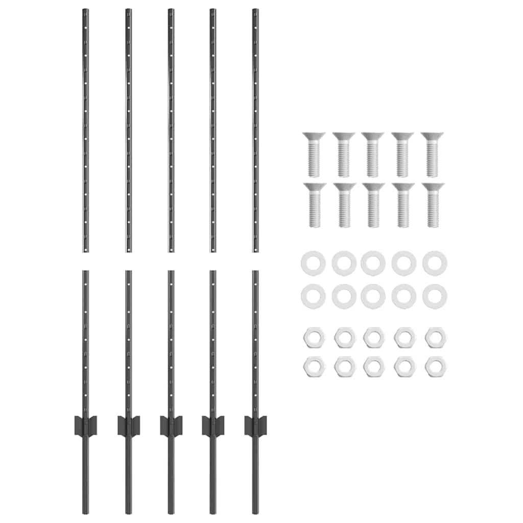 5-Pack Grey Steel Fence Post, 47.24 Inch Tall Metal Garden Post, Durable Outdoor Fencing Stakes for Backyard, Patio, Deck Railing