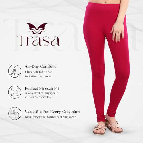 Image of TRASA Ultra Soft Cotton 4 Way Stretchable Churidar Solid Regular and Plus 20 Colours Leggings for Womens and Girls -Sizes :-M, L, XL, 2XL, 3XL, 4XL, 5XL, 6XL