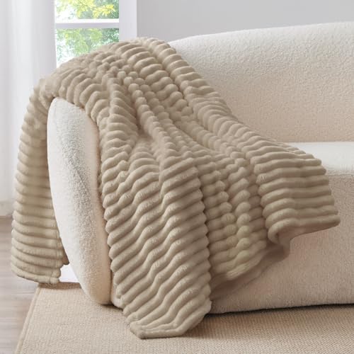 Image of BEDELITE Ribbed Twin Blanket for Couch & Bed, Linen, 66 inchx90 inch