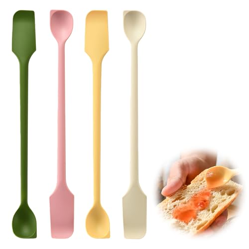 LUMOOM 4 mini espátulas de silicona, doble cara, multifuncional, espátulas pequeñas, de silicona, para tarros de mermelada, cosméticos, botellas estrechas y finas