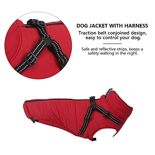 Veste d'hiver pour chien rouge avec fermeture éclair au dos pratique - 5