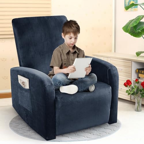 Image of ZNSAYOTX 2026 Velvet Small Recliner Cover 3-Piece, Luxury Plush Recliner Chair Covers with Elastic Band & Ties Stay in Place, Stretch Reclining Slipcover for Lazy Boy Soft Washable (Navy Blue)