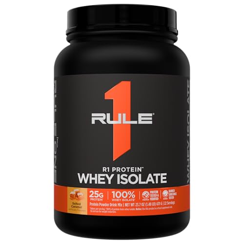 Image of Rule 1 Proteins R1 Protein Whey Isolate, Salted Carmel, 22 Servings | 25g of Protein from Whey Isolates and Hydrolysate isolates for Workout Recovery and anytime use