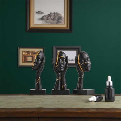 Set de 3 estatuas pensadoras modernas en resina negra miniatura 7
