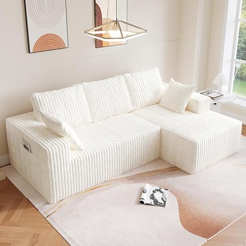 Image of Bean Bag Chairs for Adults Floor Gaming Bean Bag Chair Memory Foam BeanBag Chair Bean Bag Sofa (White, 95 inch+Right Chaise)