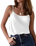 Ekouaer Silk Camisole Tops for Women Spaghetti Strap Tank Top Satin Cami Tops Crew Neck Silky Camis Basic Blose Shirt,White,Medium