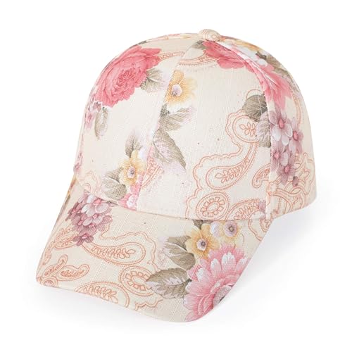 ZLYC Casquette de Baseball hawaïenne à imprimé Floral réglable pour Femme, Beige, Taille Unique