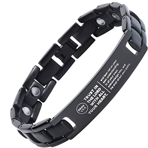 Crosstraxx - Proverbs 3:5-6 - Trust in The Lord with All Your Heart - Titanium Prayer Bracelet - Magnetic Therapy - Adjustable (Ver1)