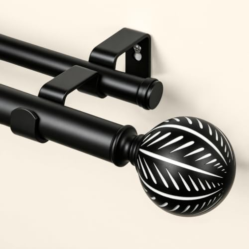 KAMANINA Black Double Curtain Rods for Windows 66 to 120 Inches Heavy Duty