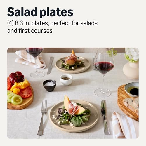Image of Amazon Basics Glazed Stoneware Salad Plates, Ceramic 4-Piece Set, Microwave, Freezer and Dishwasher-Safe, Stain-Resistant, 8.3 in., Linen Gray