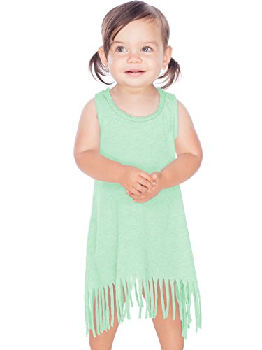 Kavio! Infants Sheer Jersey Raw Edge Fringe Asymmetrical Tank Dress Ice Green 12M