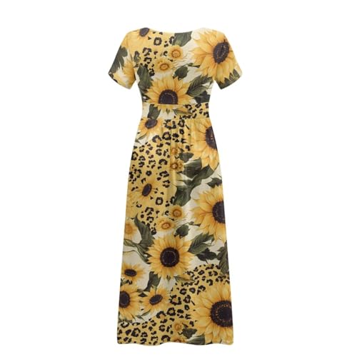 Image of Women's Fall Summer Short Sleeve Ankle Length V-Neck Party Dress with Pockets Size S-3XL