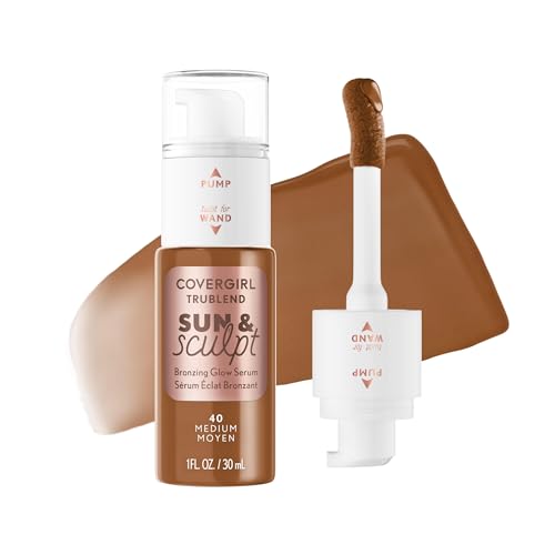 COVERGIRL TruBlend Sun & Sculpt Bronzing Glow Serum Buildable Radiant Glow Wand and Pump Applicator - 40 Medium