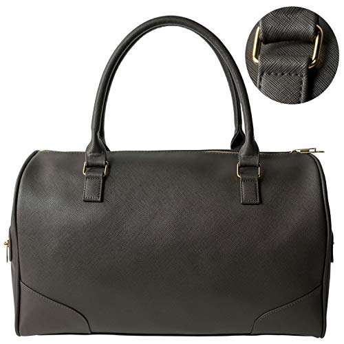 Womens Weekender Carry Bags Overnight Travel Shoulder Tote Trolley Handle Luggage Vegan Duffle 43 Quilted (Dark Grey-04)