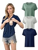 SUNNYBUY Still T-Shirts 3er-Set – Stillshirt Kurzarm für Damen – Bequeme Umstandsmode für Schwangerschaft und Stillzeit, Cremegrau+Salbeigrün+Marineblau XL