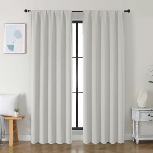 Image of Simplebrand Ava Natural Blackout Curtains for Bedroom 84 Inch Length 2 Panels Set, Solid Thermal Insulated Privacy Living Room Window Treatment Curtains Blackout Drapes, W50 x L84 Inch, Natural